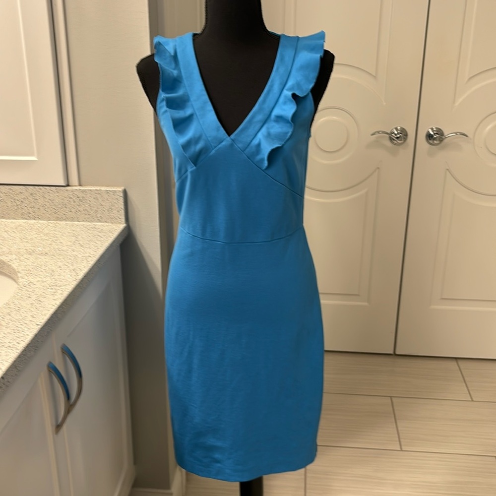 Electric Blue Fitted V neck sheath dress. Size Small